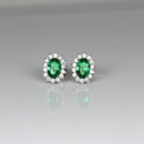 14K White Gold-Filled Emerald and Diamond Stud Earrings / Halo-Style