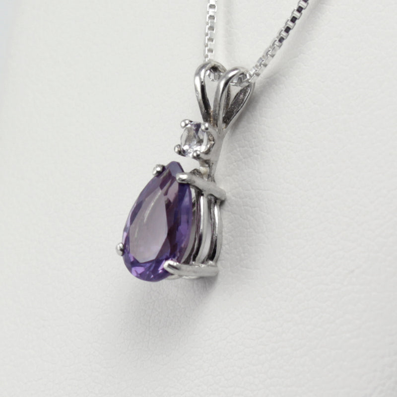 Color-Changing Alexandrite Necklace 925 Sterling Silver / Diamond Accent / Pear-Shaped