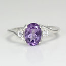 Natural Brazilian Amethyst Ring 925 Sterling Silver / Oval-Cut / Genuine Sapphire Accents