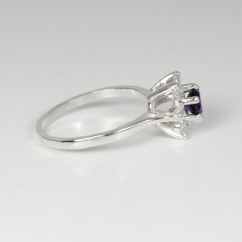 Natural African Amethyst Ring 925 Sterling Silver / Flower-Style