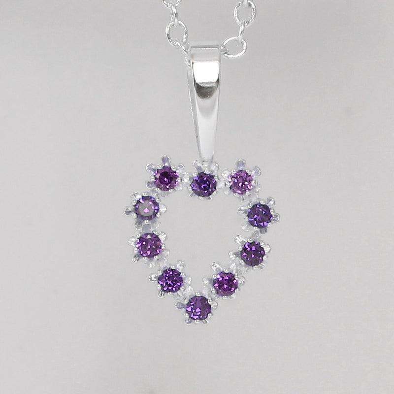 Natural African Amethyst Necklace 925 Sterling Silver / Heart-Shaped Pendant