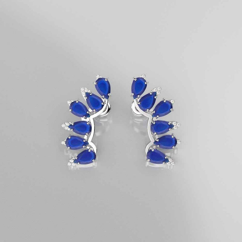 Blue Sapphire Stud Earrings 14K White Gold-Filled / Wing-Style