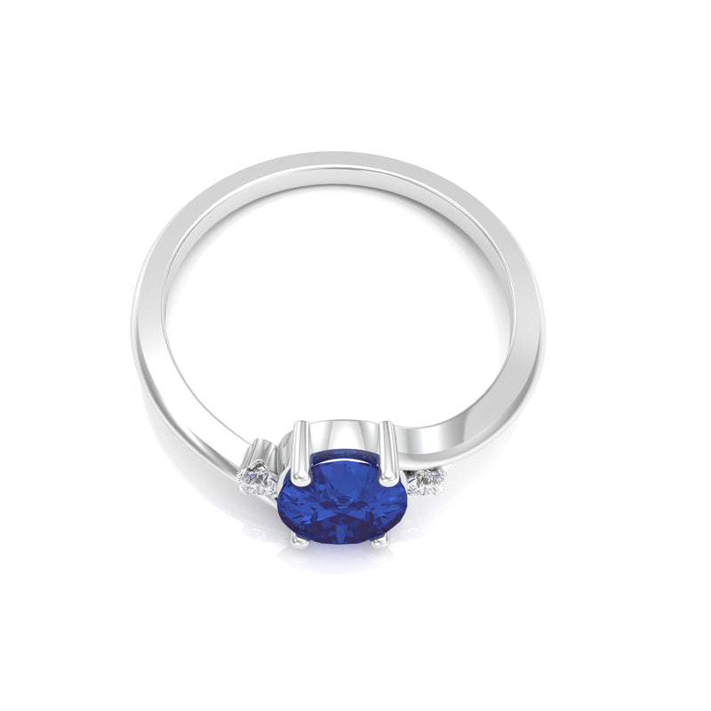 Blue Sapphire Ring 925 Sterling Silver / Oval-Cut Accented