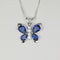 Blue Sapphire and Diamonds Necklace 925 Sterling Silver / Butterfly-Style