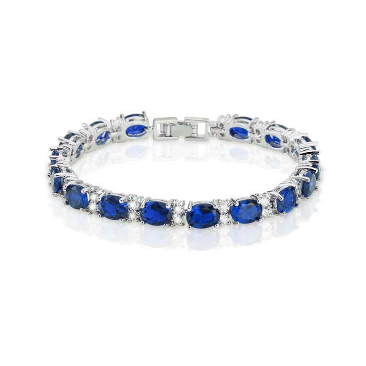Blue Sapphire Bracelet White Gold Filled Tennis Style