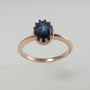 Genuine Blue Star Sapphire Ring Rose Gold / Crown-Style