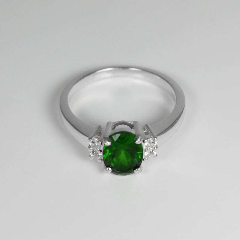 Emerald Ring Sterling Silver with Sapphire Accents / Oval-Shaped