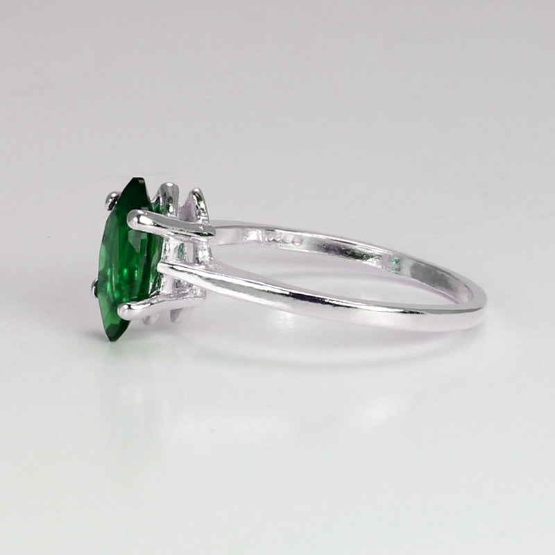 Emerald Ring Sterling Silver 925 / Marquise-Shaped