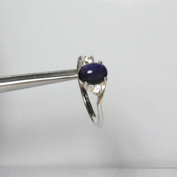 Natural Iolite Ring 925 Sterling Silver / Oval-Shaped Cabochon