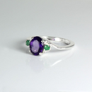 Natural African Amethyst 925 Sterling Silver Ring with Emeralds