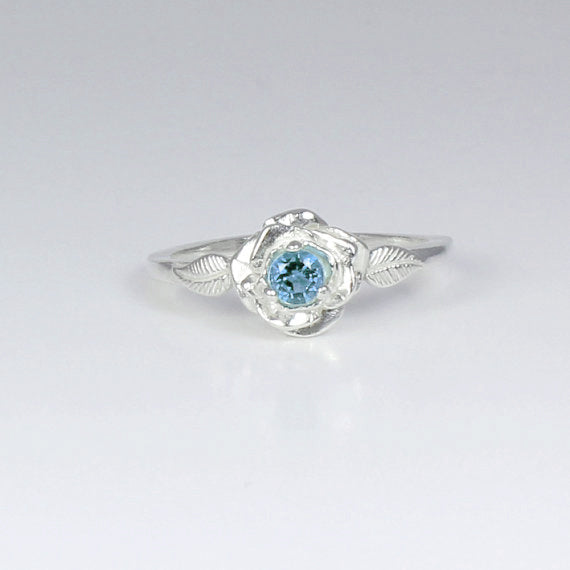 Natural Aquamarine Ring 925 Sterling Silver / Flower-Style