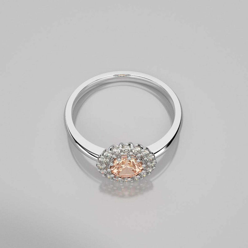 Natural Morganite Ring 925 Sterling Silver / Halo-Style