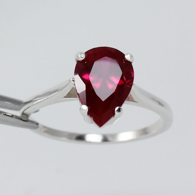 Ruby Ring 925 Sterling Silver / Pear-Shaped Solitaire