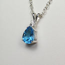 Natural London Blue Topaz and White Sapphire Necklace 925 Sterling Silver / Pear-Shaped