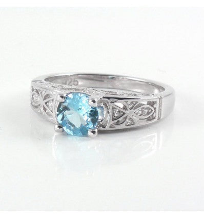 Natural Aquamarine 925 Sterling Silver Ring / Celtic-Style