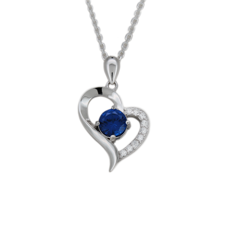 Blue Sapphire Necklace 925 Sterling Silver / Heart-Shaped / September Birthstone