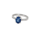 Cornflower Blue Star Sapphire and Topaz Accents Ring 925 Sterling Silver / Bypass-Style