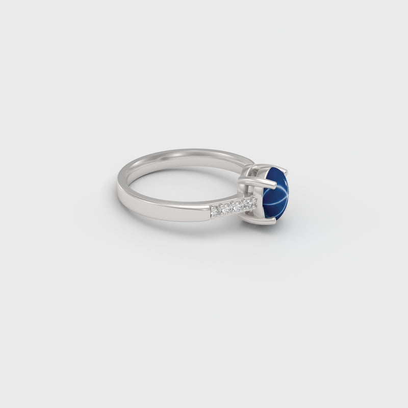 Cornflower Blue Star Sapphire and Topaz Accents Ring 925 Sterling Silver / Bypass-Style