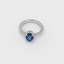 Cornflower Blue Star Sapphire and Topaz Accents Ring 925 Sterling Silver / Bypass-Style