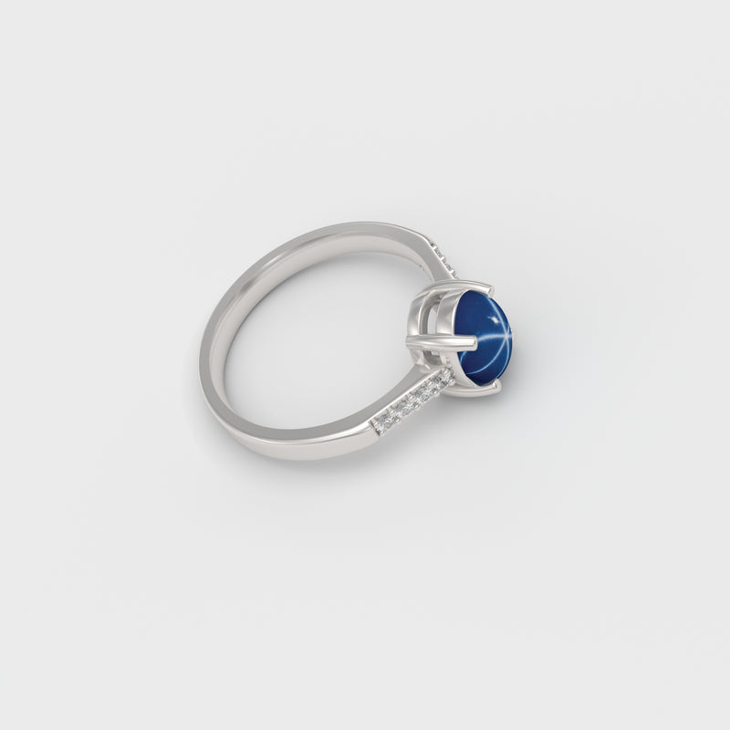 Cornflower Blue Star Sapphire and Topaz Accents Ring 925 Sterling Silver / Bypass-Style