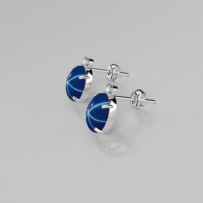 Lindy Blue Star Sapphire 925 Sterling Silver Stud Earrings / Oval-Shaped