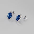 Lindy Blue Star Sapphire 925 Sterling Silver Stud Earrings / Oval-Shaped