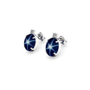 Genuine Blue Star Sapphire and White Sapphire Accents 925 Sterling Silver Stud Earrings / Oval-Cut
