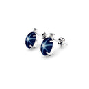 Genuine Blue Star Sapphire and White Sapphire Accents 925 Sterling Silver Stud Earrings / Oval-Cut
