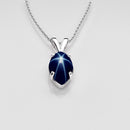 Genuine Blue Star Sapphire Necklace 925 Sterling Silver / Marquise-Cut