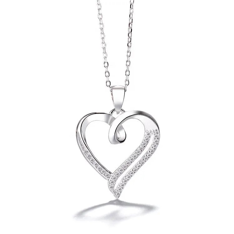 Heart shaped engagement pendant necklace 925 sterling silver 1.1