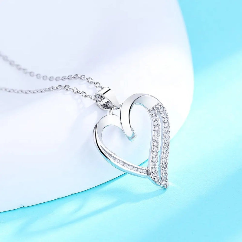 Heart shaped engagement pendant necklace 925 sterling silver 1.2