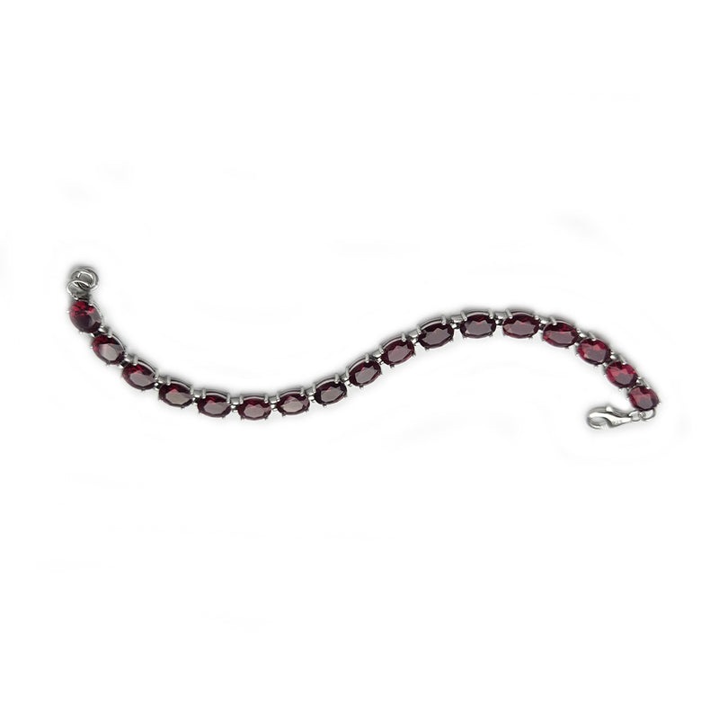 Ruby Tennis-Style Bracelet 925 Sterling Silver / Oval-Shaped