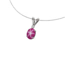 Pink Star Ruby Necklace Pendant 925 Sterling Silver / Diamond Accent / Oval-Shaped
