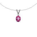 Pink Star Ruby Necklace Pendant 925 Sterling Silver / Diamond Accent / Oval-Shaped