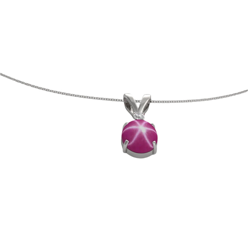 Pink Star Ruby Necklace Pendant 925 Sterling Silver / Diamond Accent / Oval-Shaped