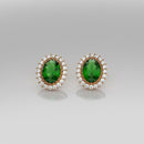 14K Rose Gold-Filled Emerald and Diamond Stud Earrings / Halo-Style