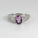 Color-Changing Alexandrite and Diamonds 925 Sterling Silver Ring / Oval-Cut