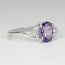 Natural Brazilian Amethyst Ring 925 Sterling Silver / Oval-Cut / Genuine Sapphire Accents