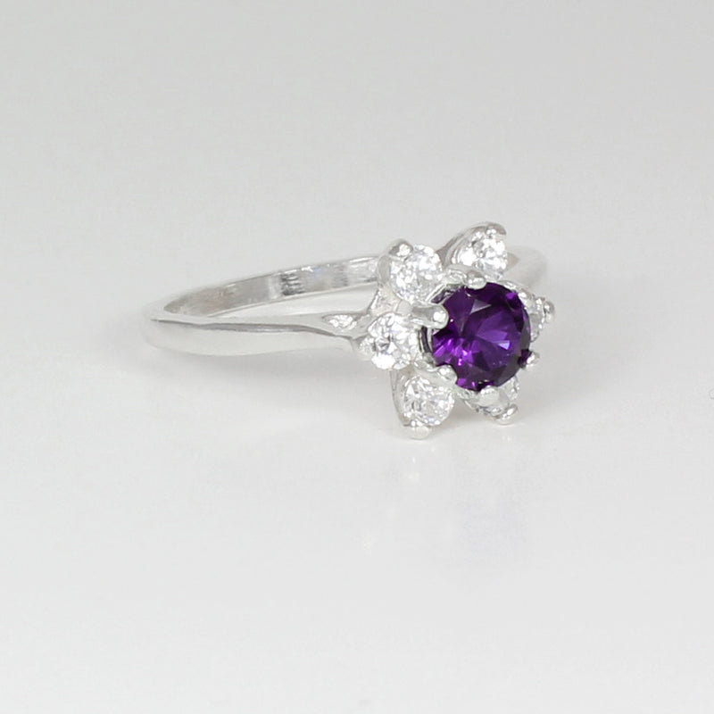Natural African Amethyst Ring 925 Sterling Silver / Flower-Style