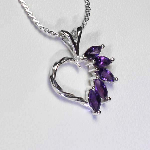 Natural African Amethyst Necklace 925 Sterling Silver / Heart-Shaped February Birthstone