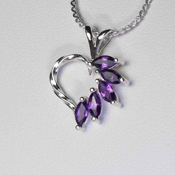 Natural African Amethyst Necklace 925 Sterling Silver / Heart-Shaped February Birthstone