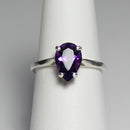 Natural African Amethyst Ring 925 Sterling SIlver / Pear-Shaped