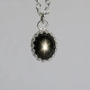 Genuine Black Star Sapphire Necklace 925 Sterling Silver / Sapphire Accent / Oval-Shaped