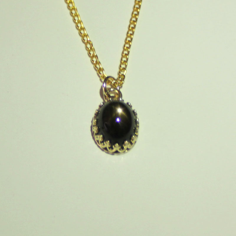 Genuine Black Star Sapphire Necklace Solid 14K Yellow Gold / Pendant