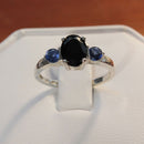 Natural Black Spinel Ring 925 Sterling Silver / Blue Sapphire Accents