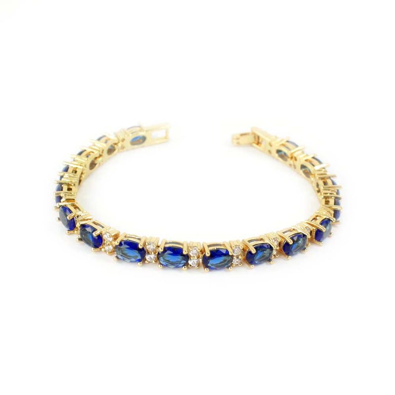 Blue Sapphire Tennis Bracelet 14K Yellow Gold-Filled with Diamond Accents