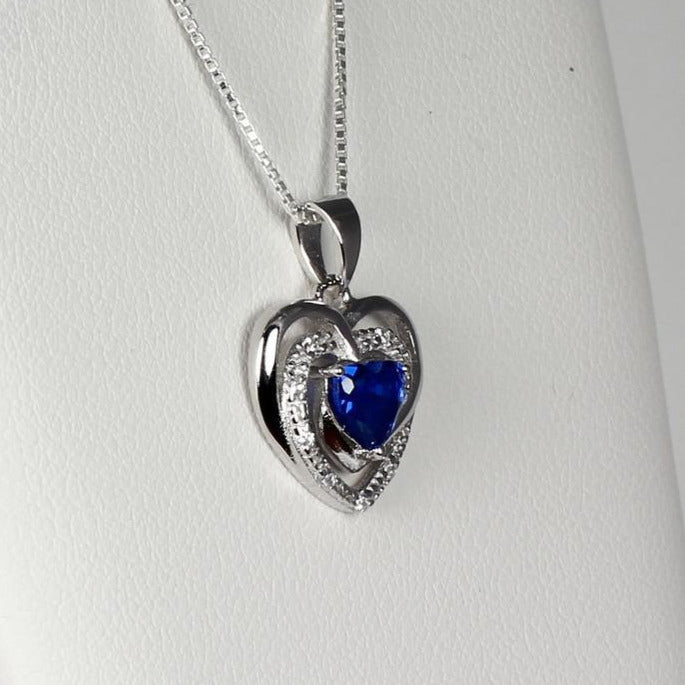 Blue sapphire necklace sterling silver heart-shaped