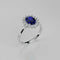 Blue Sapphire Ring 925 Sterling Silver / Genuine Topaz Accents / Halo-Style