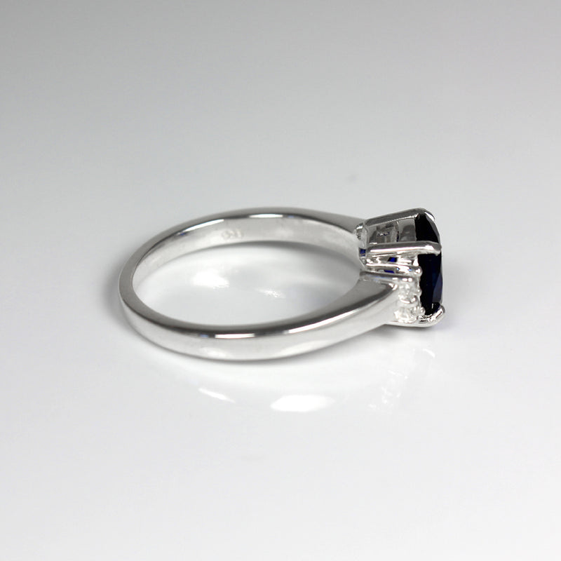 Blue Sapphire Ring Sterling Silver with Accents / Oval-Shaped