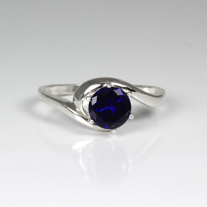 Blue Sapphire 925 Sterling Silver Ring / Crescent-Style / Round-Shaped